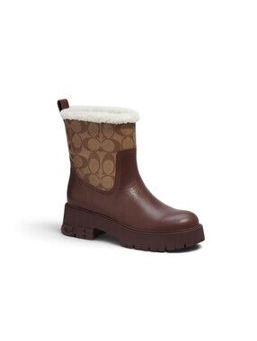 Coach Raina Signature Jacquard Sherpa Boots Walnut Brown Size 7.5 NWT